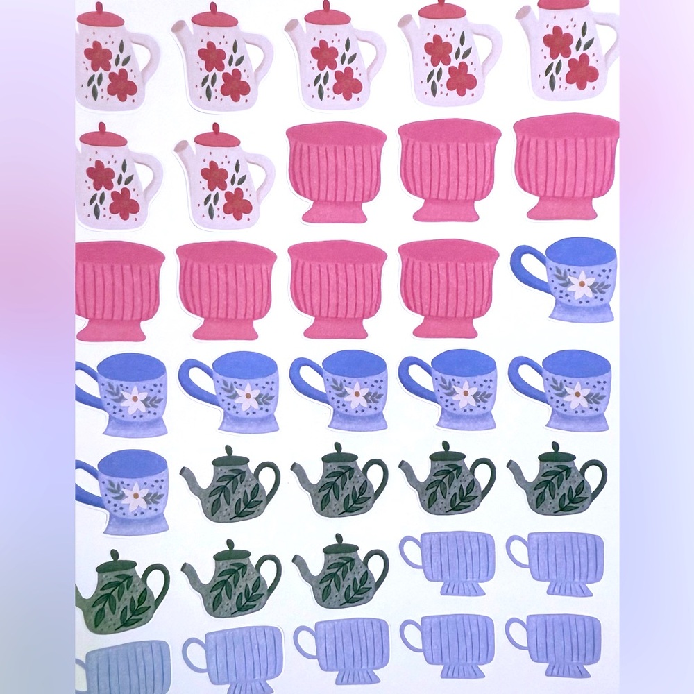 Floral Teapot and Mug Set - Red, Pink, Blue, Green stickers